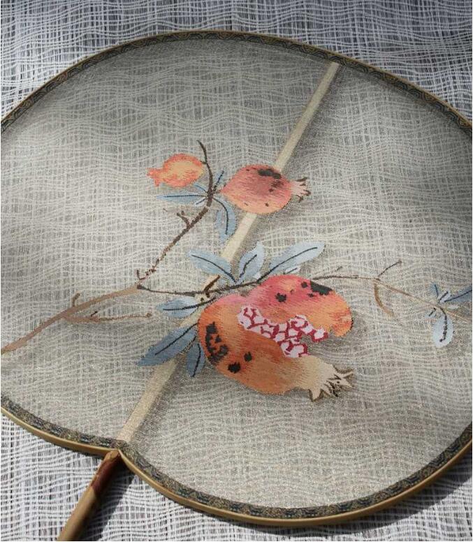 福連文苑湘妃竹柄緙絲宮扇