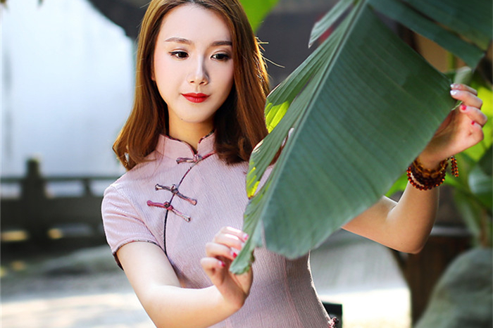 夏改良旗袍長(zhǎng)款短袖修身中式旗袍連衣裙