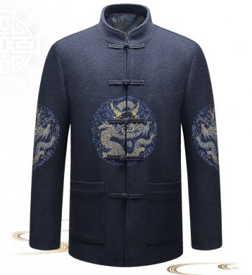 福連文苑羊毛呢男裝金龍刺繡中山裝