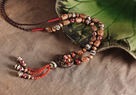 復(fù)古文藝毛衣鏈天珠西藏項鏈首飾