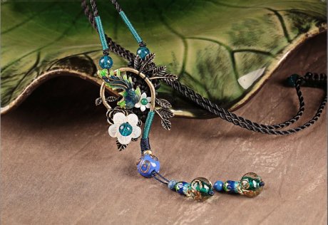 福連文苑藍琉璃鳳凰吊墜毛衣鏈項鏈