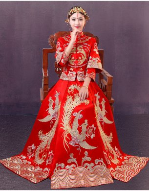 時(shí)尚福連文苑中式禮服，精美奢華刺繡新娘禮服