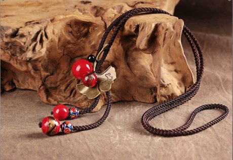 簡約大氣福連文苑紅色吊墜毛衣鏈項鏈