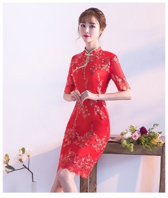 典雅復古唯美中式禮服，短款奢華中式繡花旗袍