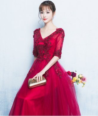 精美V領(lǐng)中式禮服，氣質(zhì)長裙晚禮服