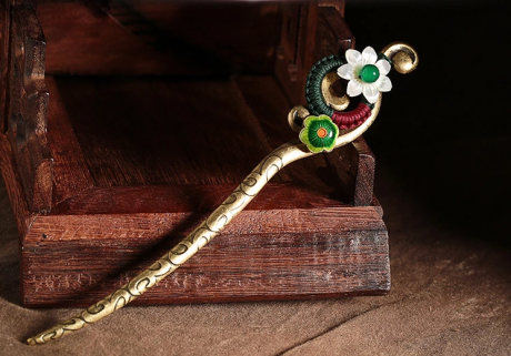 古典貝殼花朵福連文苑簪子盤發(fā)頭飾