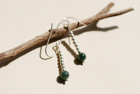 緬甸玉長(zhǎng)款耳飾，天然翡翠銀耳環(huán)首飾