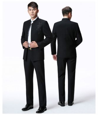 福連文苑外套男青年中山裝，中華立領(lǐng)龍刺繡中山