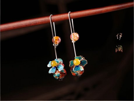 清新福連文苑耳墜，詩(shī)意銀線耳環(huán)首飾