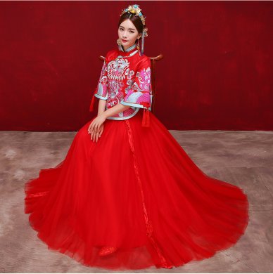 時尚復古設計中式禮服，唯美飄逸新娘禮服