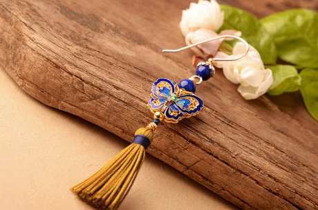 銀蝴蝶長流蘇氣質，典雅古風耳環(huán)首飾