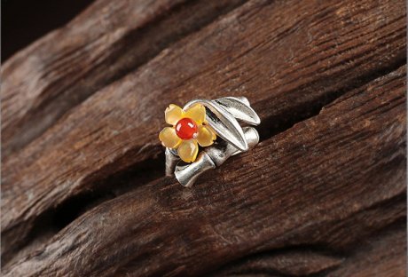 小黃花民族風(fēng)戒指，時(shí)尚典雅指環(huán)首飾