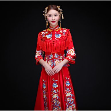 古典時(shí)尚中式禮服，福連文苑新娘禮服