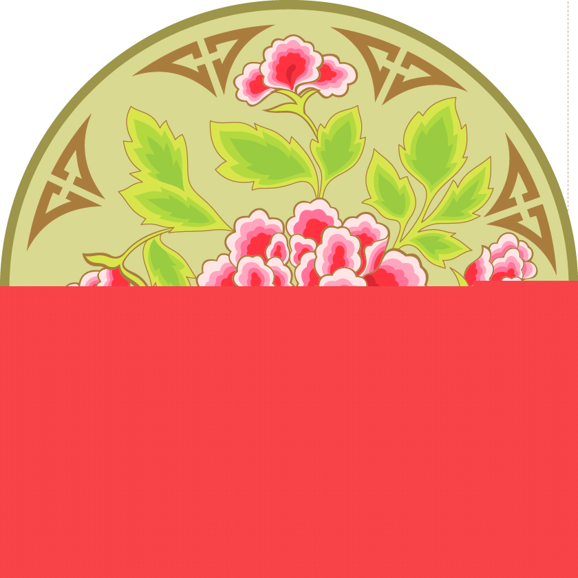 中國(guó)傳統(tǒng)刺繡牡丹花圓形圖案，矢量素材A