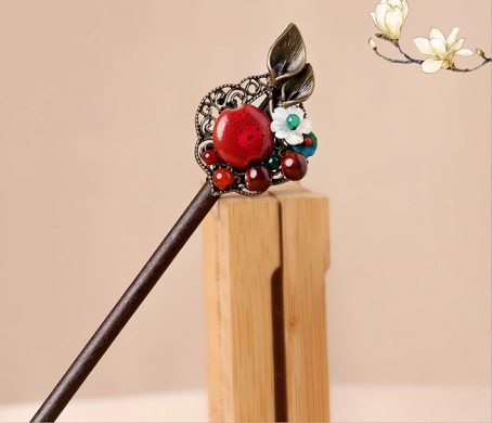 古典長(zhǎng)發(fā)發(fā)簪頭飾福連文苑木簪子