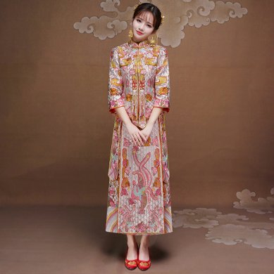 復(fù)古時(shí)尚中式禮服，唯美福連文苑新娘禮服