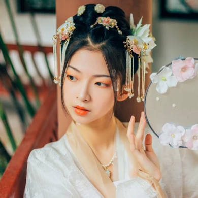 花神淚帶團(tuán)扇女生頭像，唯美古風(fēng)真人頭像