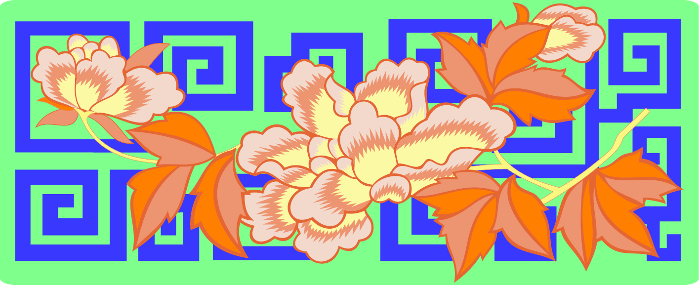 中國(guó)傳統(tǒng)刺繡牡丹花圖案一，矢量素材