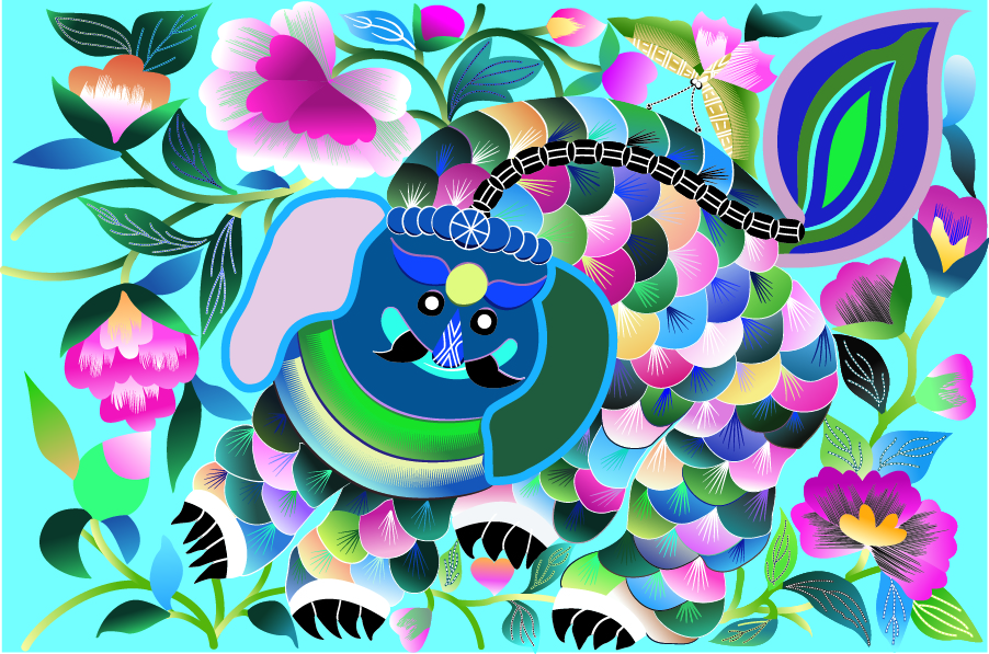 中國傳統(tǒng)刺繡吉祥動(dòng)物圖案，矢量素材