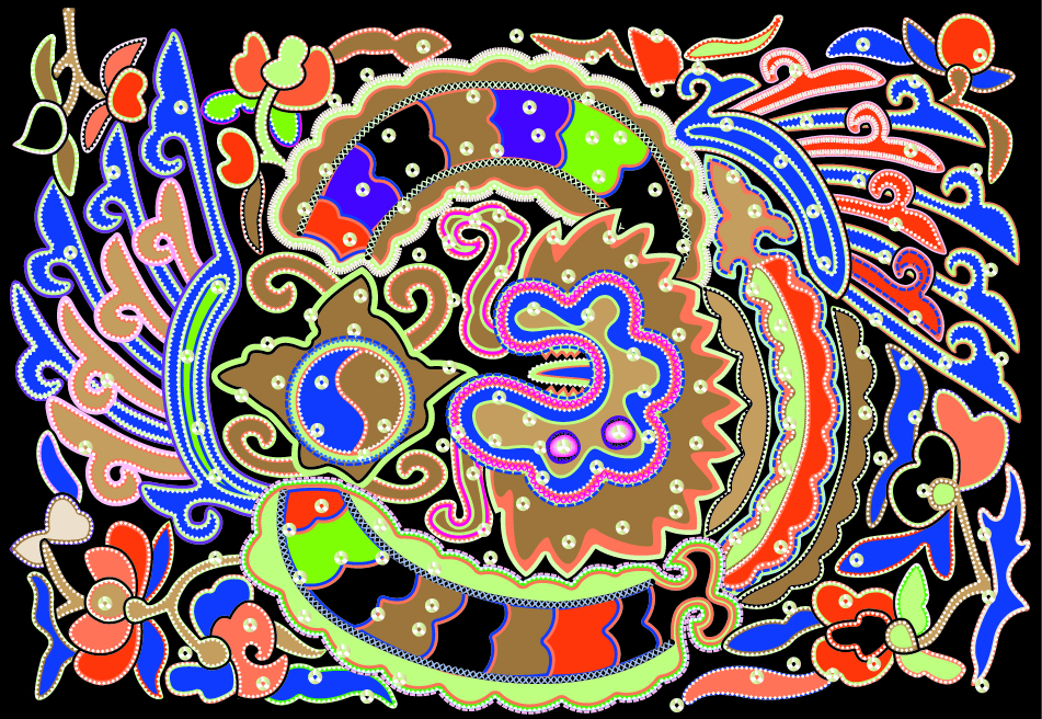 中國(guó)傳統(tǒng)刺繡龍鳳呈祥圖案，矢量素材