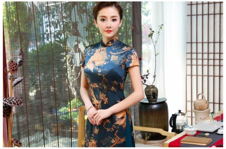 吉祥孔雀圖旗袍，福連文苑奧黛旗袍裙