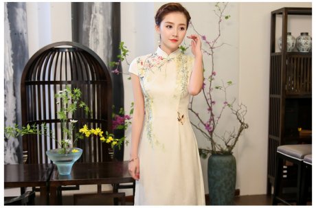 綠盈柳絲繡花旗袍，清新唯美旗袍裙