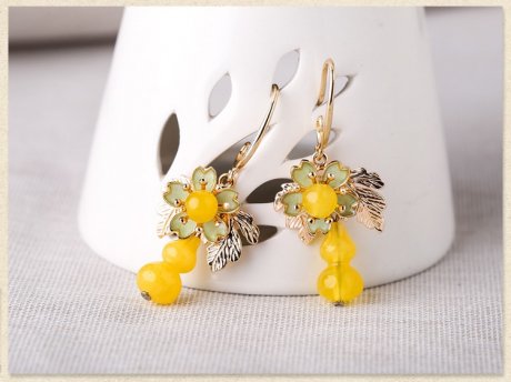 福連文苑黃色葫蘆耳墜耳環(huán),復古氣質耳環(huán)