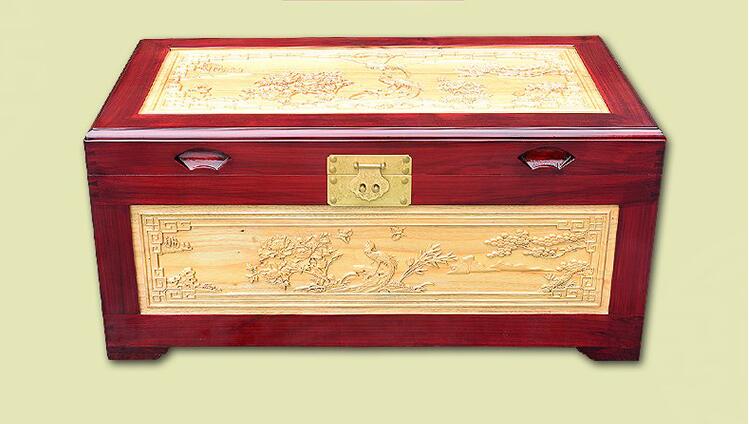 復古中式仿古雕花香樟木箱子