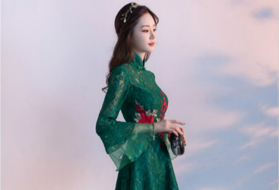 福連文苑盤扣蘇繡印花中式禮服