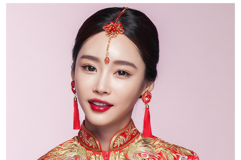 福連文苑頭飾紅色眉心墜，古風新娘妝額飾