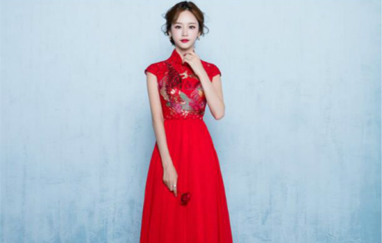 中式立領福連文苑刺繡中式禮服