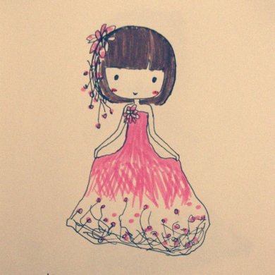 4款簡單手繪插畫圖片，清新可人小女生