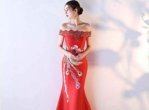 福連文苑刺繡綁帶中式婚禮禮服