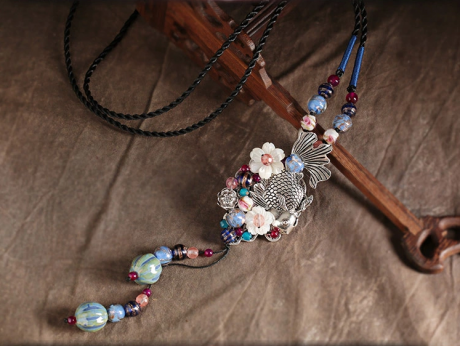 魚游四海靜聽花開，魚吊墜項鏈毛衣鏈