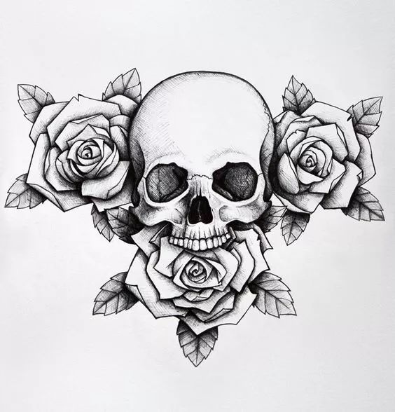 一組手繪骷髏頭插畫，猶如帶刺的玫瑰！