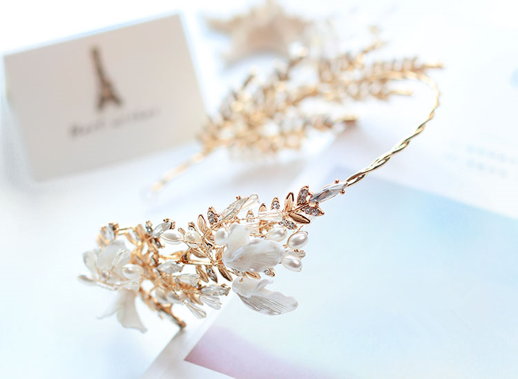 水晶頭花發(fā)箍頭飾，精美金色古典發(fā)飾