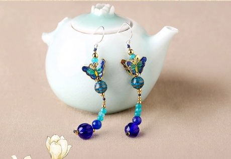 復(fù)古氣質(zhì)福連文苑蝴蝶耳墜耳環(huán)