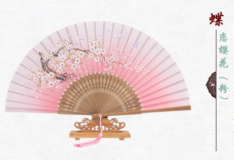 古典福連文苑櫻花真絲折扇
