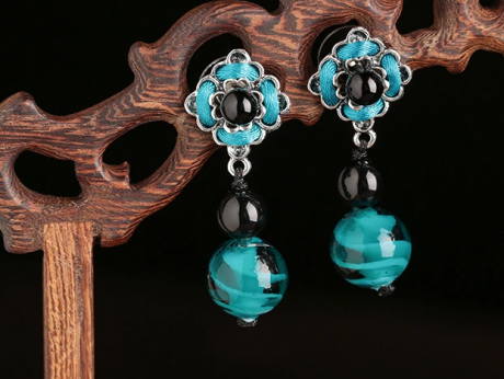 福連文苑琉璃瑪瑙耳墜手工復古耳環(huán)首飾