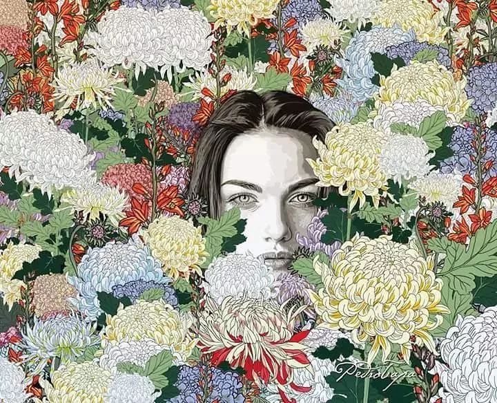 美人與花插畫：用線條淋漓盡致展現(xiàn)女性魅力！