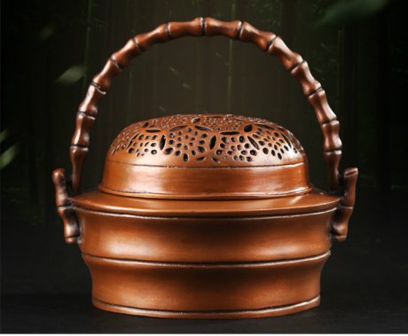 紫銅竹節(jié)手爐，仿古鏤空熏香爐