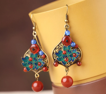 時(shí)尚福連文苑景泰藍(lán)復(fù)古耳環(huán)首飾