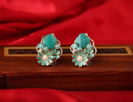 復(fù)古氣質(zhì)彩玉景泰藍(lán)簡(jiǎn)約無耳洞耳夾耳環(huán)