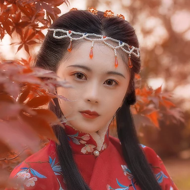 紅葉映霞女生頭像，唯美古風(fēng)真人頭像