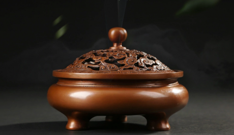 鏤空云紋熏香爐，仿古紫銅鏤空香爐