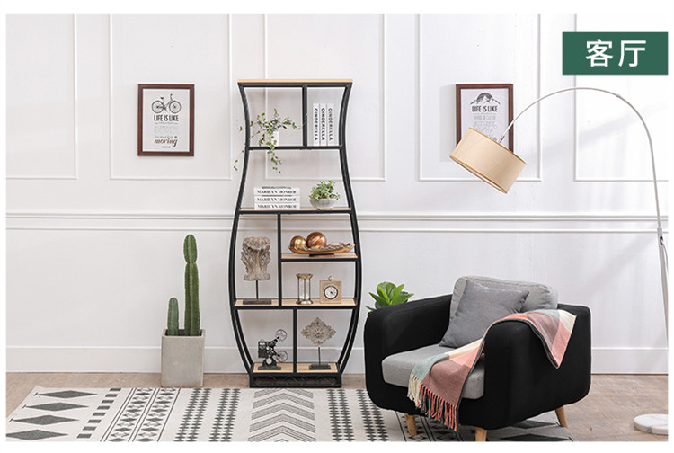 書(shū)架鐵藝展示架復(fù)古博古架，創(chuàng)意置物架隔斷多