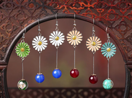 福連文苑時尚花朵吊墜復(fù)古可愛耳環(huán)