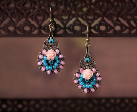 福連文苑復(fù)古旗袍首飾琉璃耳墜耳環(huán)