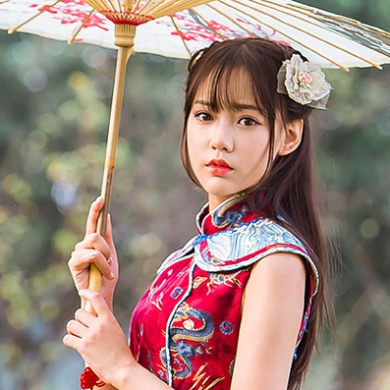 紅衣帶傘女生頭像，唯美古風(fēng)真人頭像