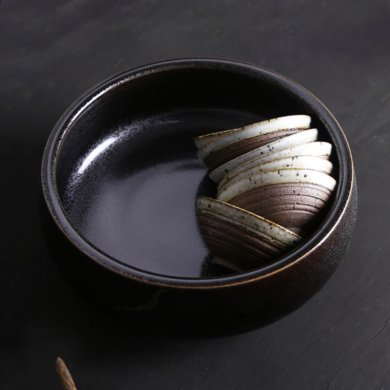 日式陶瓷，黑釉銀斑水盂